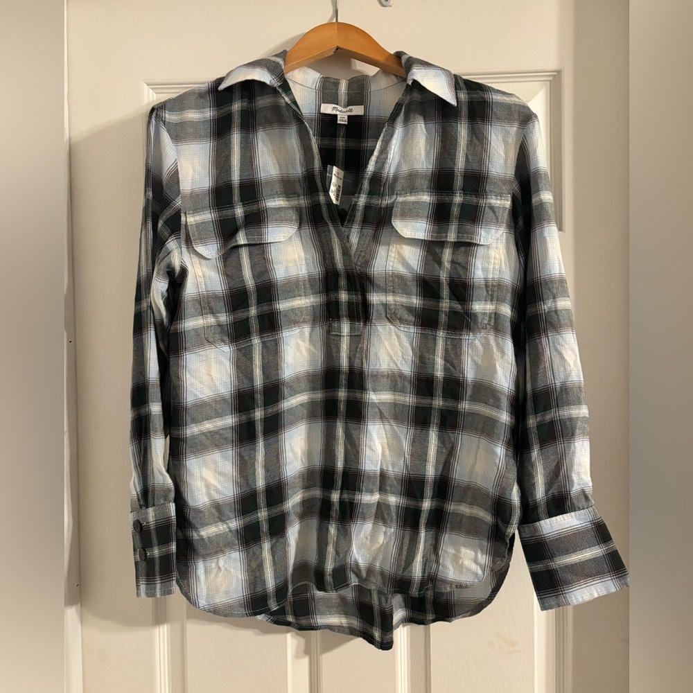 Madewell gray and green Checkered Shirt